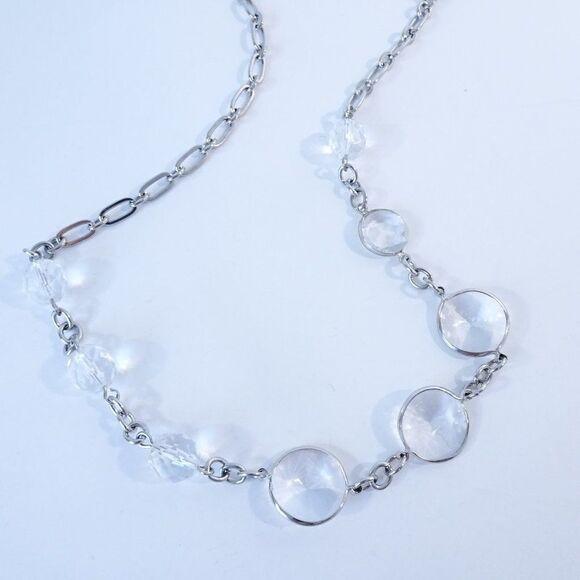 Ann Taylor Lucite Clear Stone Layer Link Toggle Necklace NWOT $59.50 - Picture 2 of 11